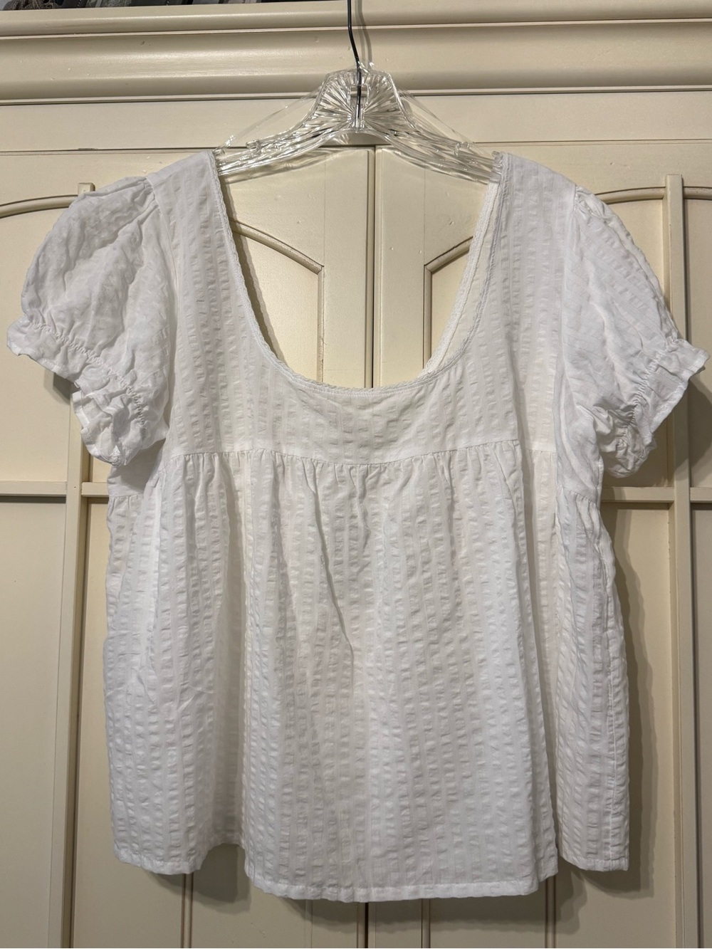 Women’s White Textured Scoop Neck Peasant Top NWT sz XL